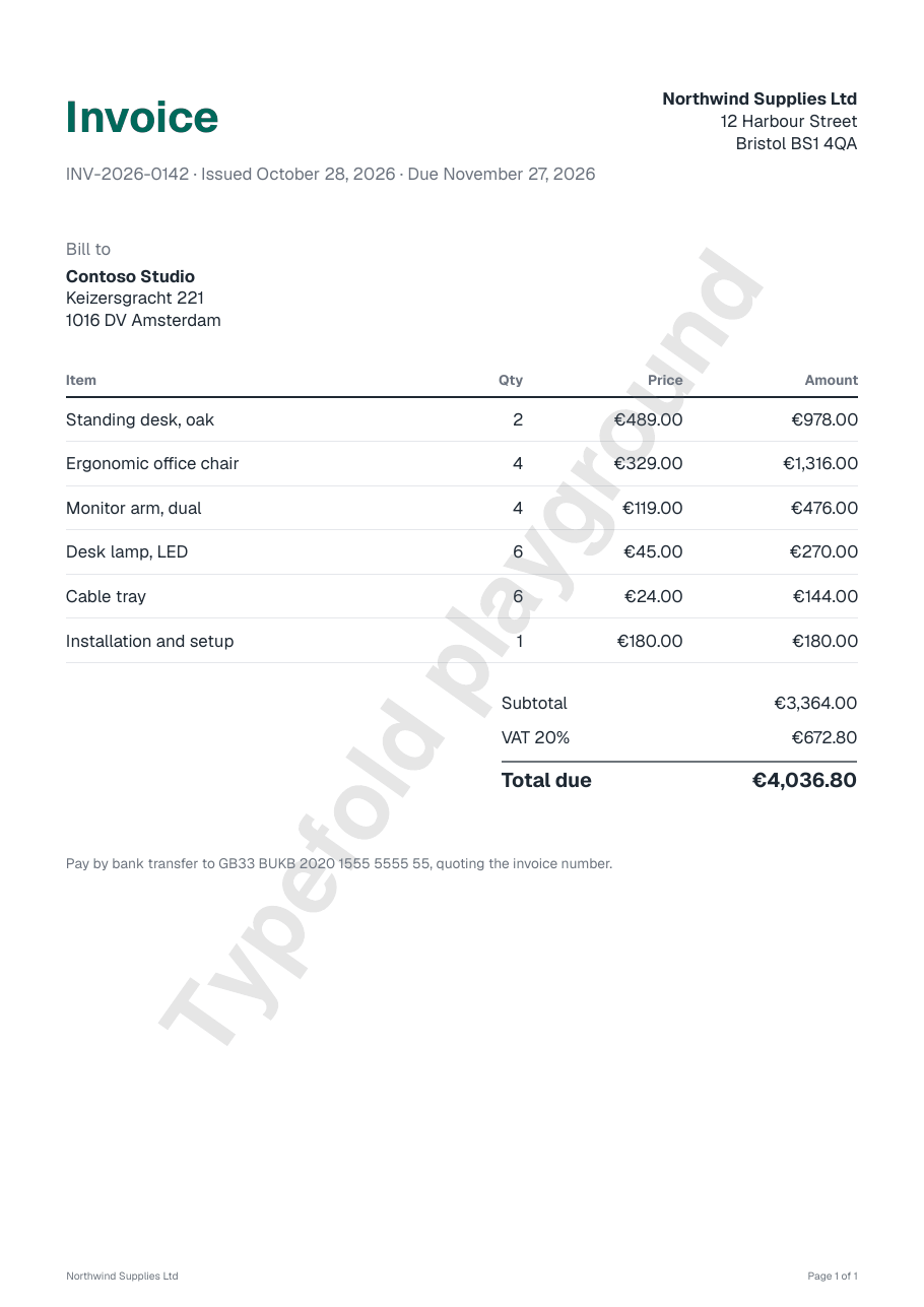 First page of the invoice example as a PDF